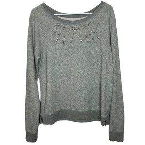 Abercrombie & Fitch Rhinestone Collar Sweatshirt | Large Gray Sparkle Sweater
